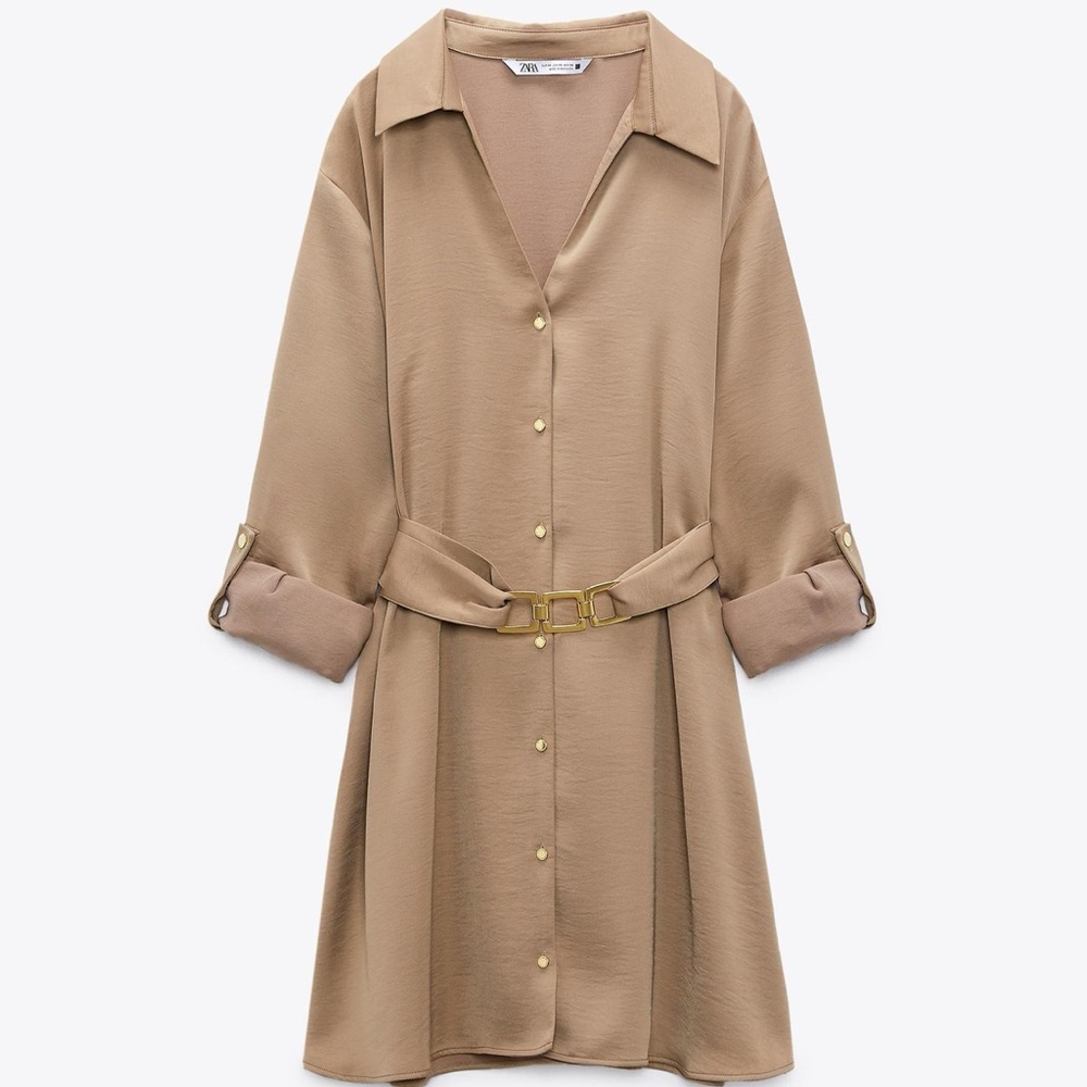ZARA satin effect shirt dress with belt